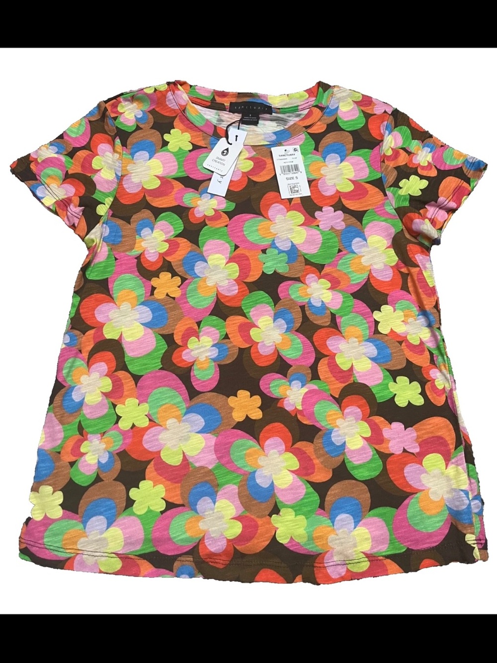 Sanctuary The Perfect Tee Women‘s Small NWT Retro Floral Psychedelic Mod Shirt